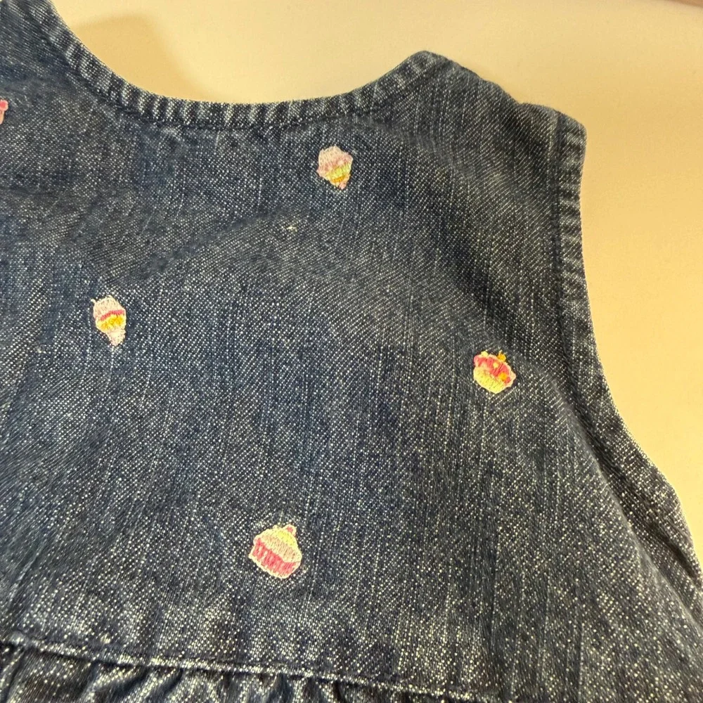 Vintage Y2K Gymboree Embroidered Cupcake Denim Overall Jumpsuit 6-12 month girl